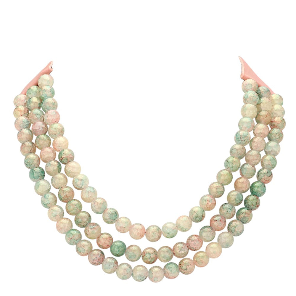 Chunky Acrylic Ball Beaded Triple Layered Faux Leather Magnetic Necklace