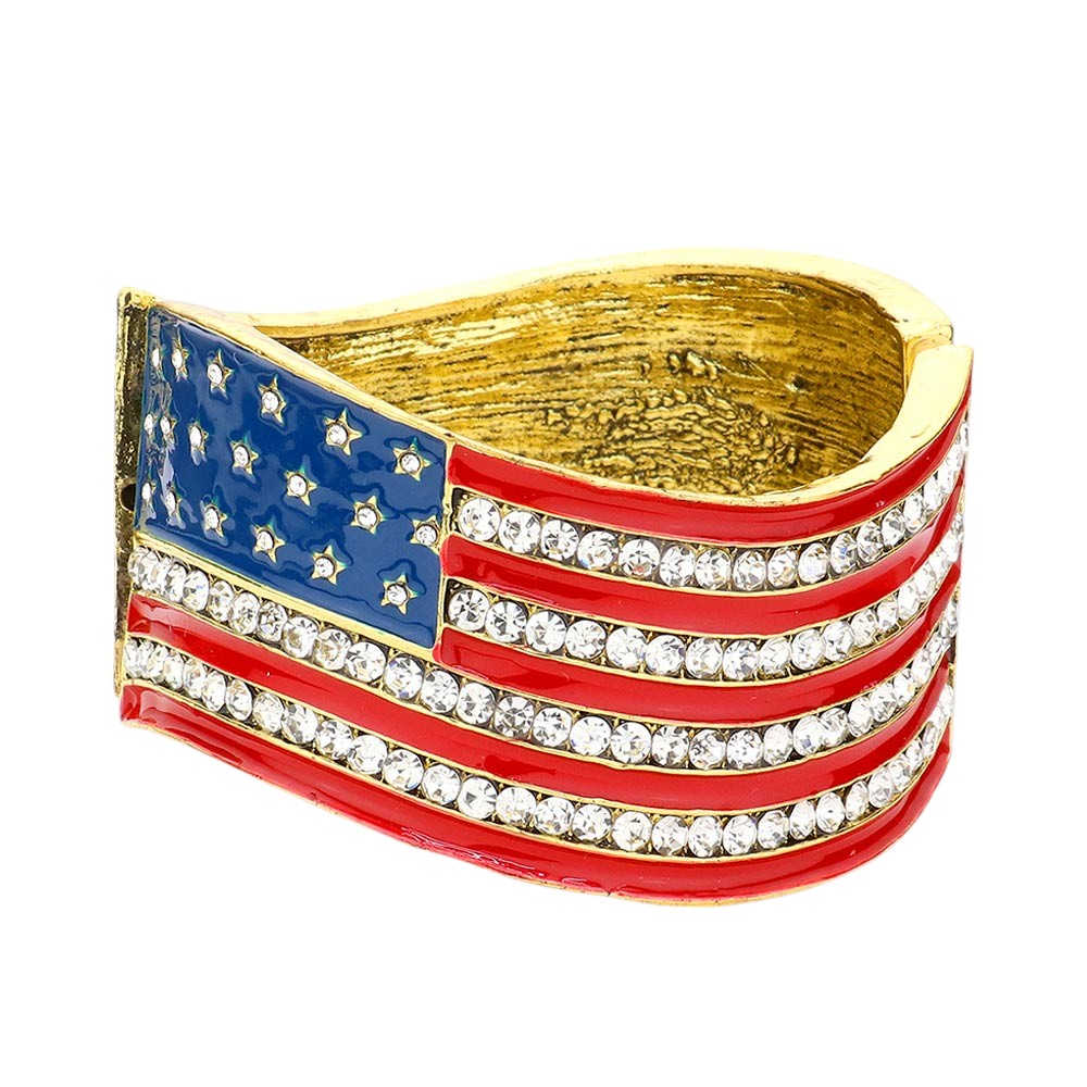 Women's Crystal Rhinestone American Flag Hinged Bracelet 4th of July