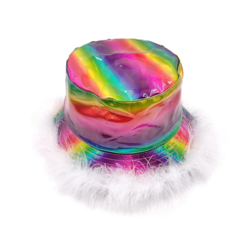 Faux Fur Trimmed Hologram Bucket Hat
