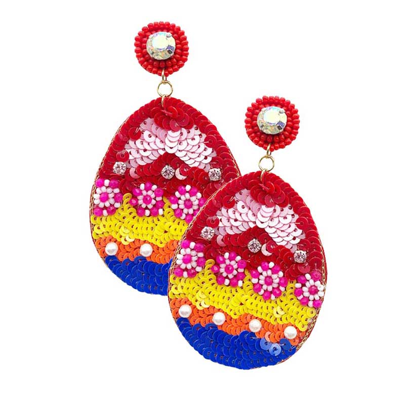 Felt Back Sequin Easter Egg Dangle Earrings