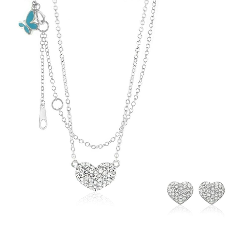 Sydney Leigh Pave Heart Pave Necklace & Earrings Set