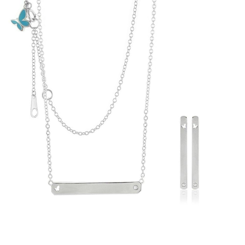 Sydney Leigh Engravable Bar Necklace & Earrings Set