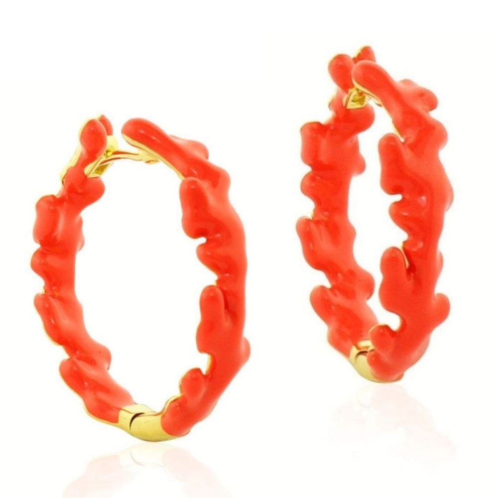 Pretty Little Things Earrings — Red Coral Hoop