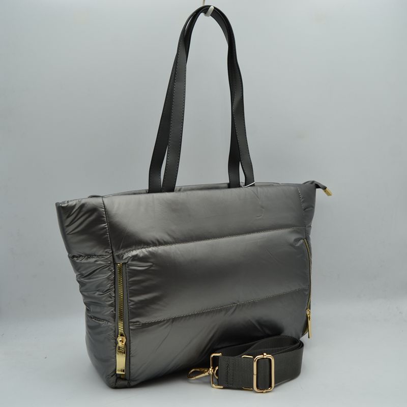 Padded Puffer Tote Bag with Multi-Strap Options and Gold Zippers