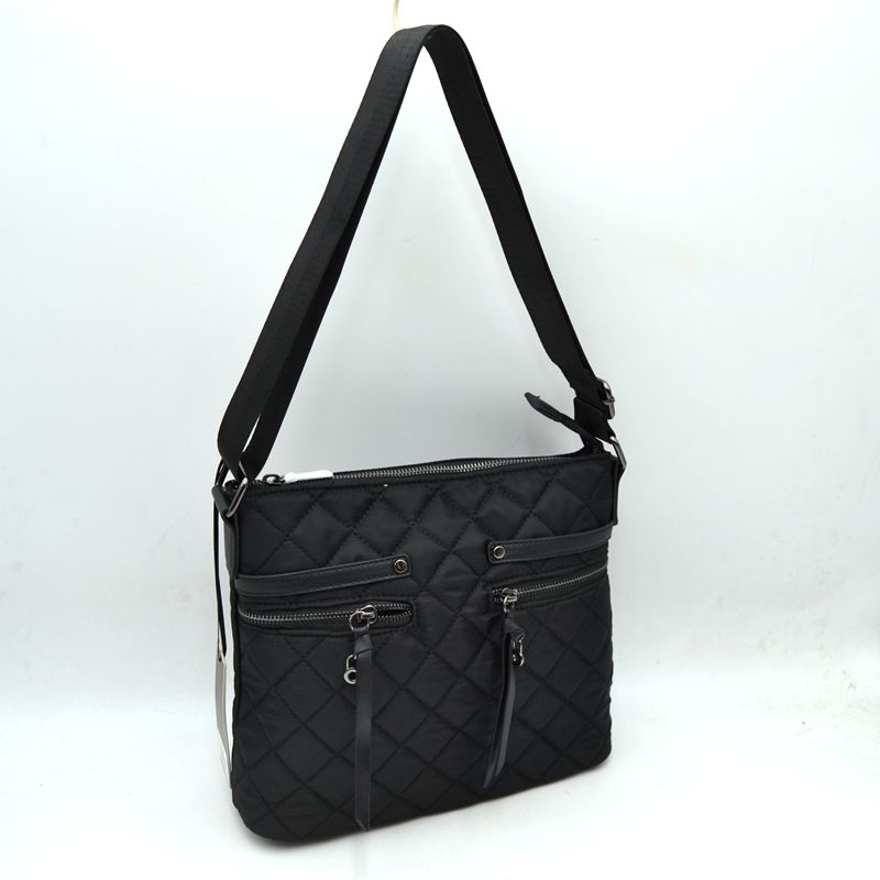 Classic Quilted Nylon Crossbody Bag with Multi-Zipper Pockets