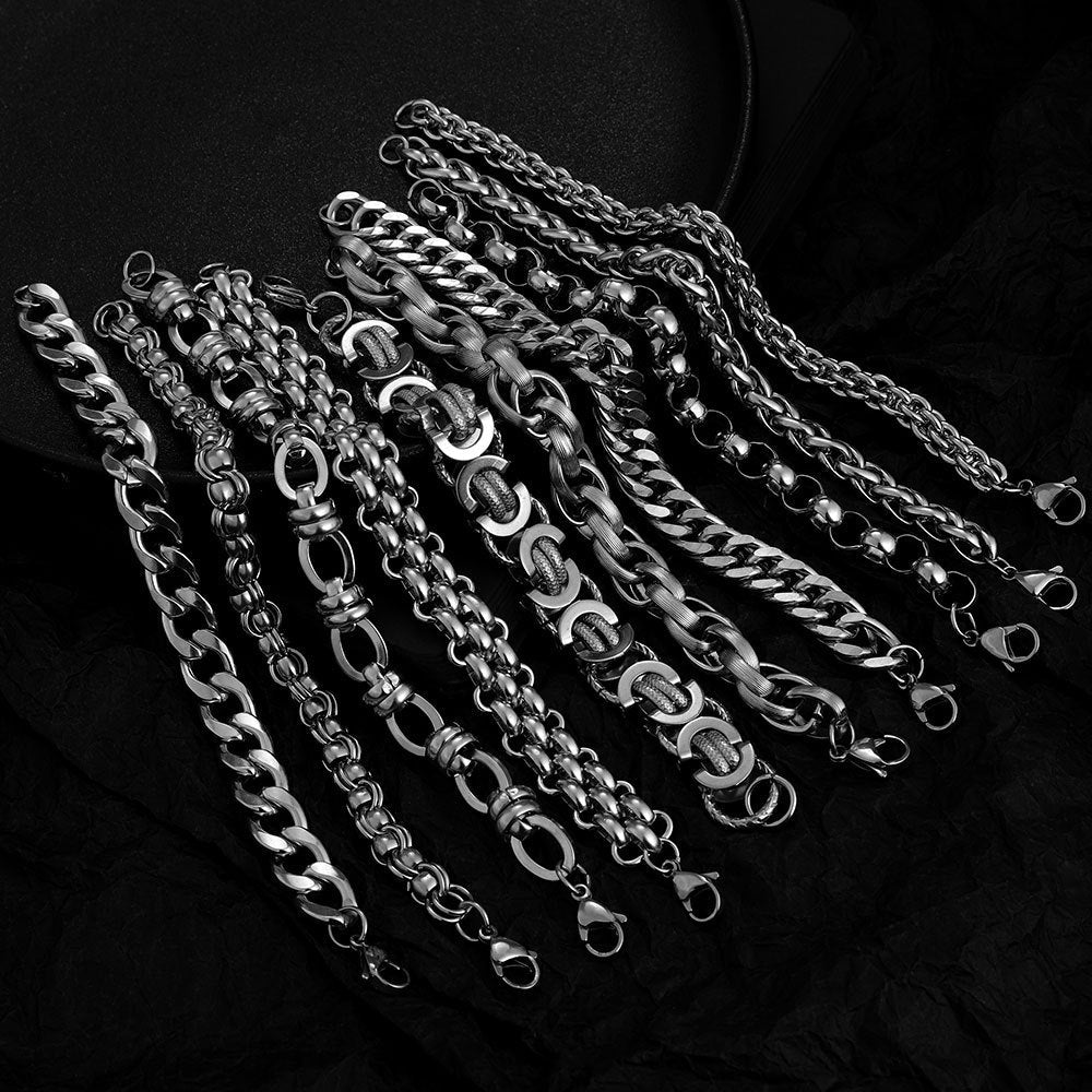 Men's Hipster Domineering Punk Hip Hop Titanium Steel Raw Retro Stainless Bracelet