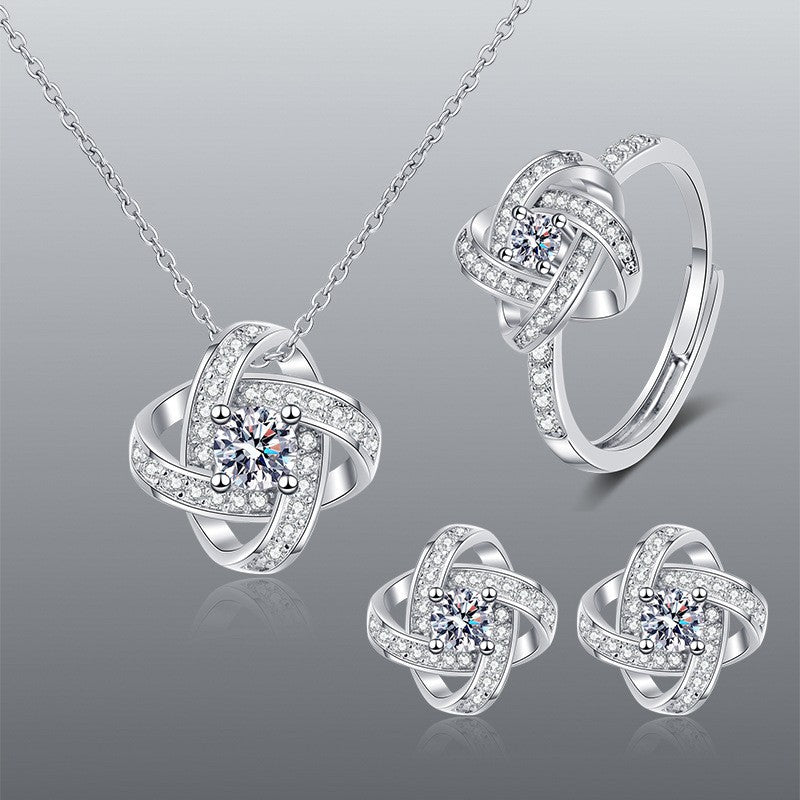 Earings Zircon Fashionable Flower-shaped Four-leaf Clover Jewelry Set