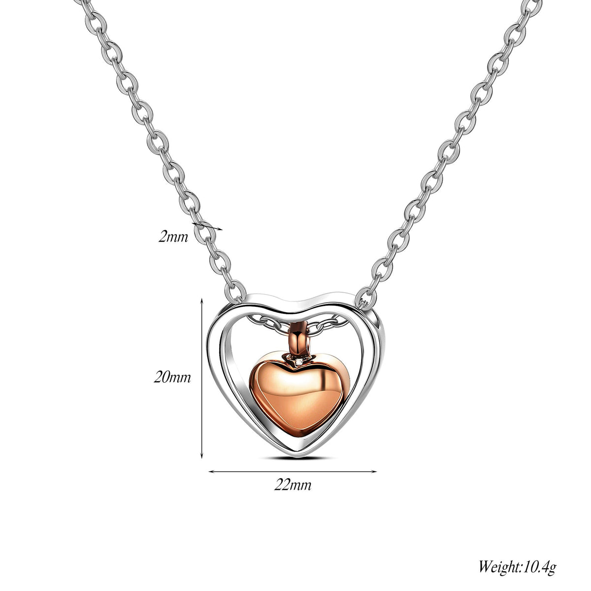 Double Peach Heart Stainless Steel Open Cinerary Casket Pendants