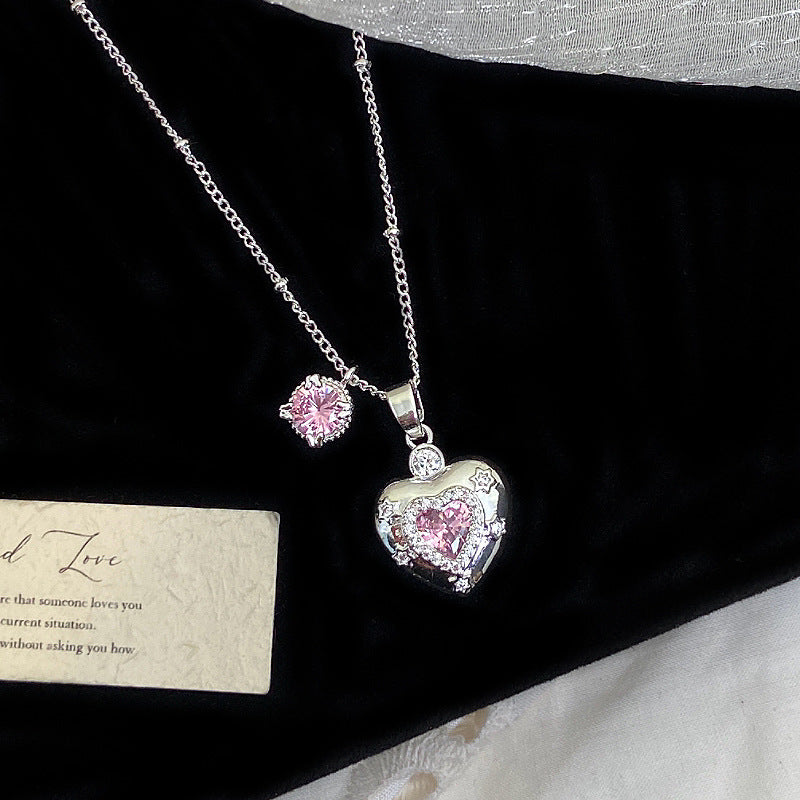 Loving Heart Zircon Ear Combination Female Sweet Necklace