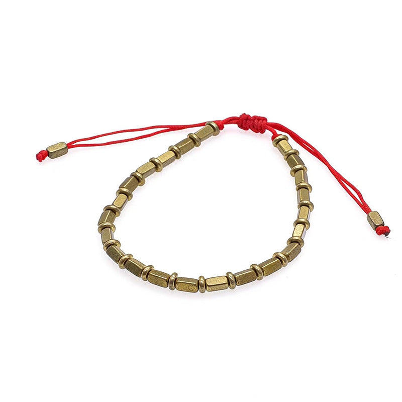 Hand-woven String For Collectables Shaped Copper Bead Beaded Personality Pull Bracelet