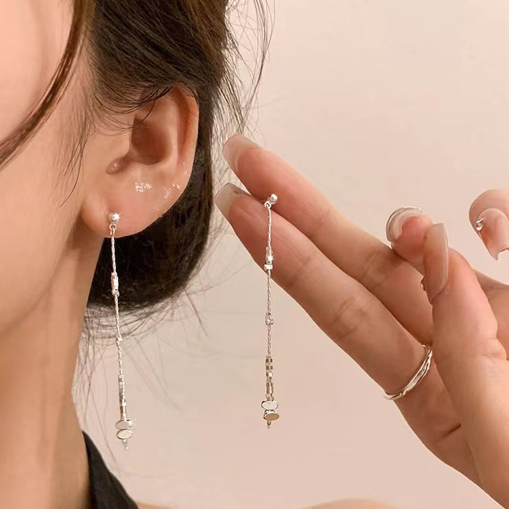 Women's Sier Needle Long Fringed Zircon For Trendy Light Earrings