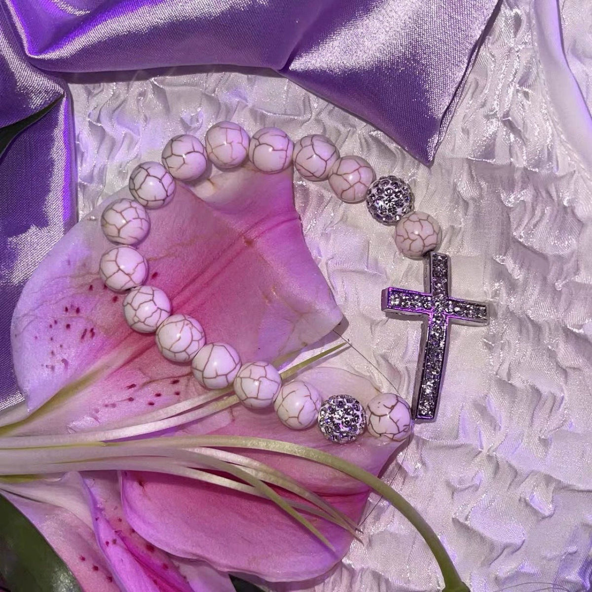 Women's Pearl Heart Watch Diamond Cross Elastic Bracelet
