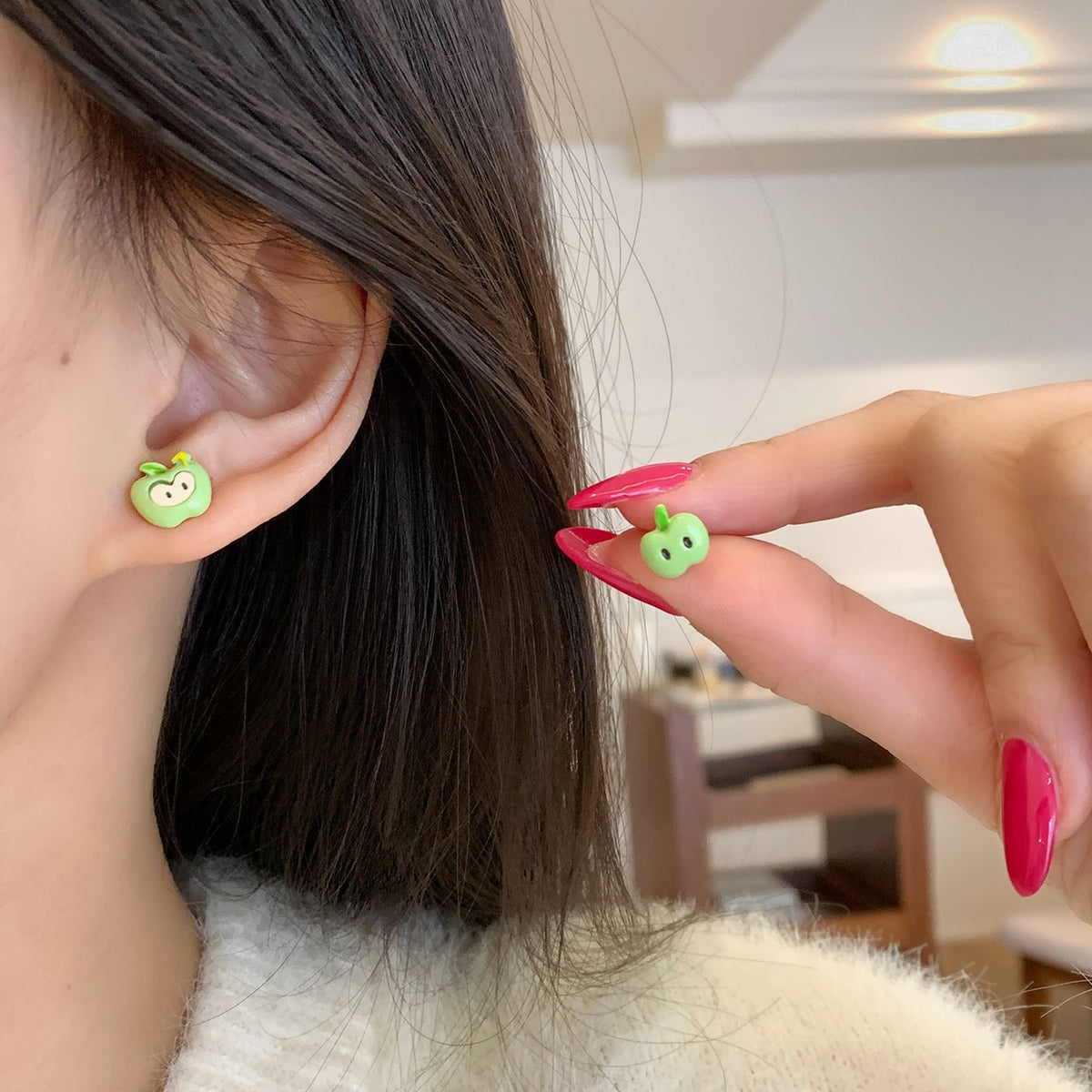 Colorful Fruit Cat Female Sier Needle Cartoon Cute Sweet Design Rings
