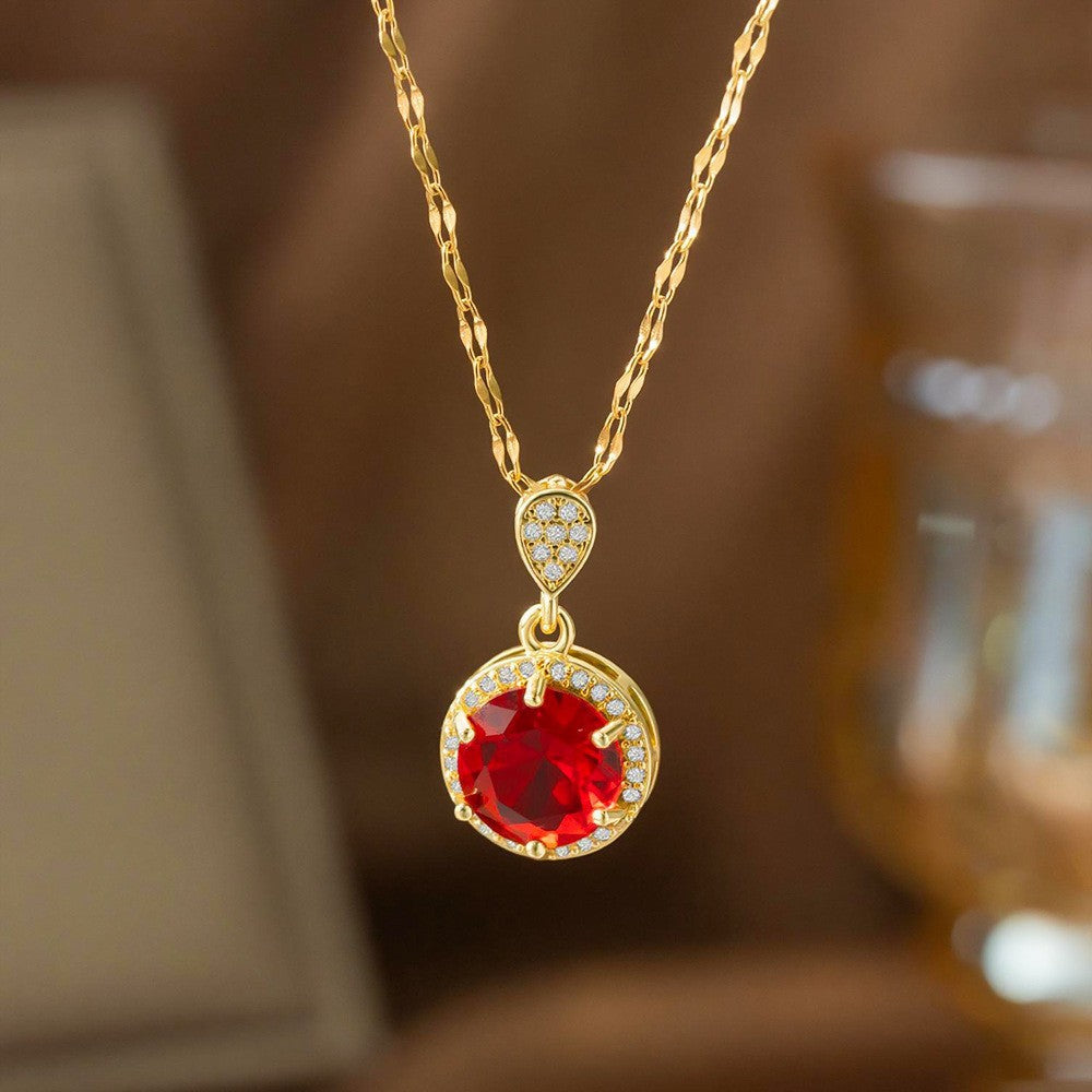 Steel Female Micro Inlaid Pink Diamond Necklace