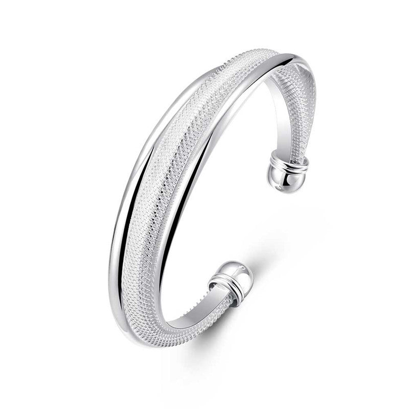 Fashion Popular Open-ended Sier Beveled Mesh Bracelet