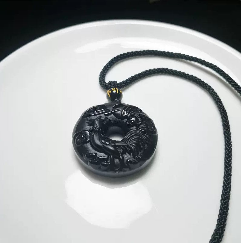 Women's & Men's Natural Obsidian Zodiac Safety Buckle Tiger Pendant