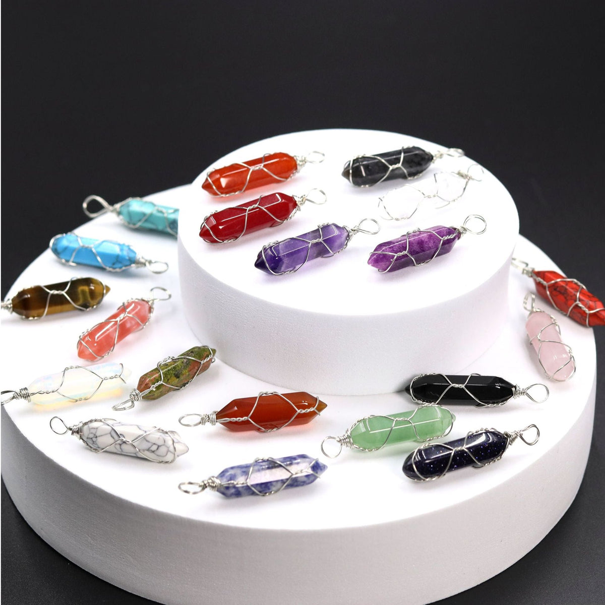Pink Crystal Winding Hexagon Prism Handmade Pendants