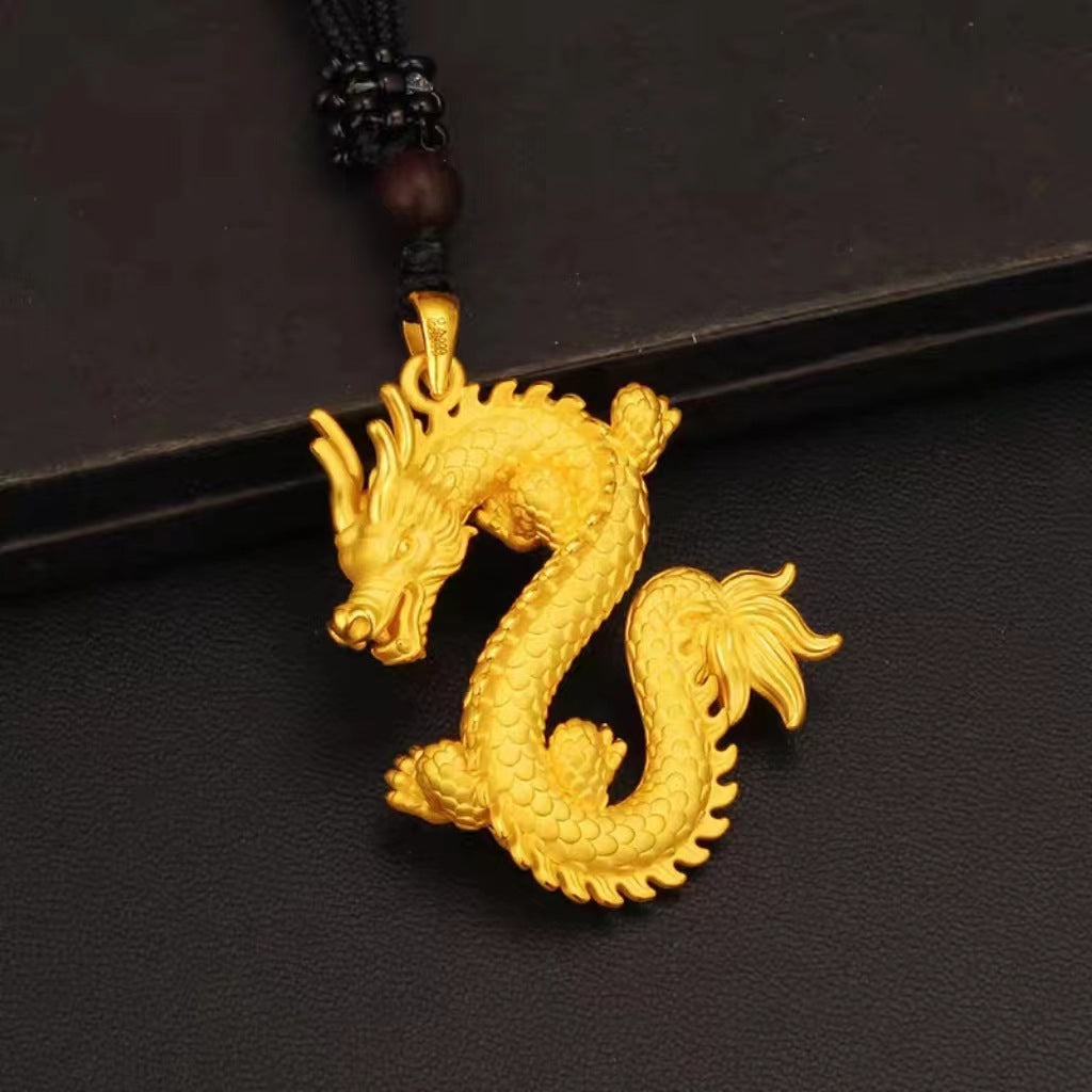 Men's Dragon Zodiac Golden Brass Plated Simulation Necklaces
