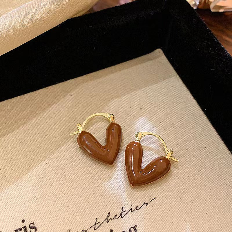 Glazed Love Heart Female French Senior Fashion Stud Earrings