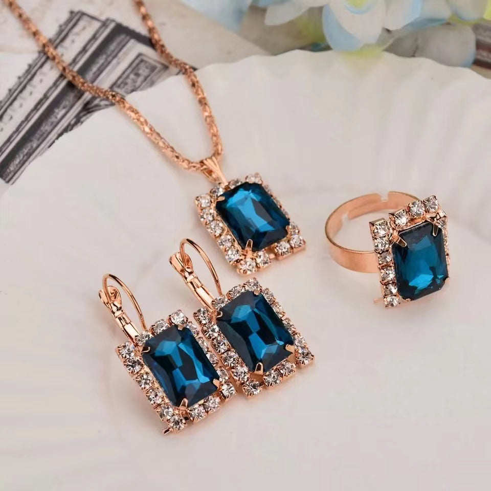 New Water Drop Heart-shaped Three-piece Jeweled Earrings