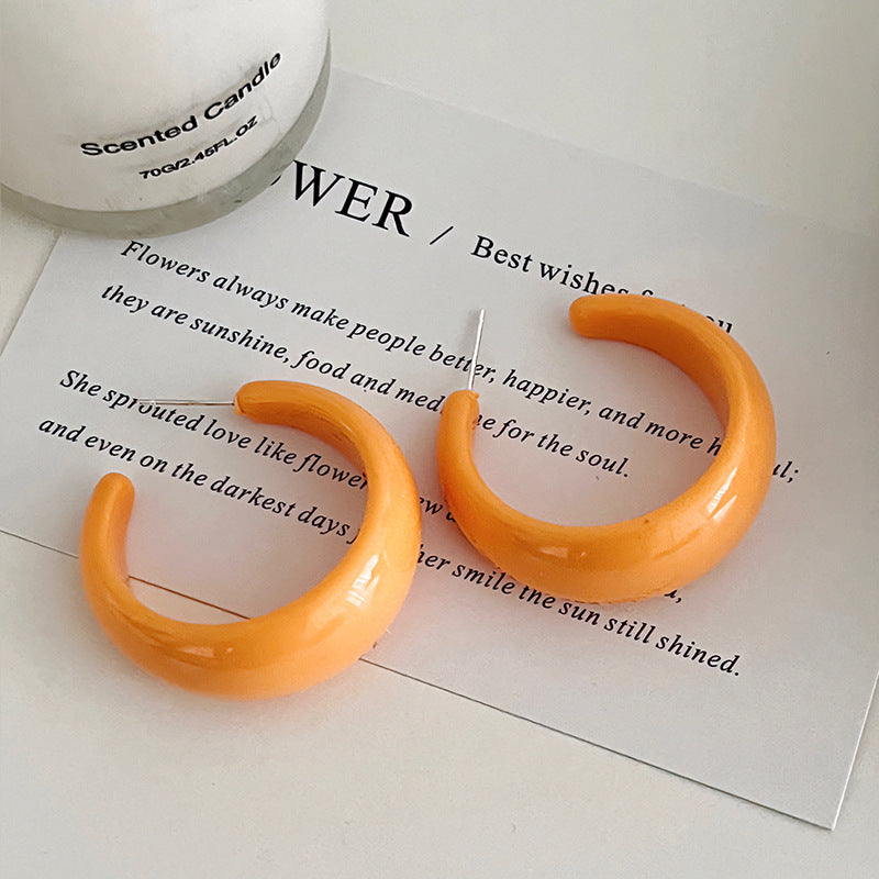 Women's Glossy Solid Color Circle Colorful Trendy Cream Ear Earrings