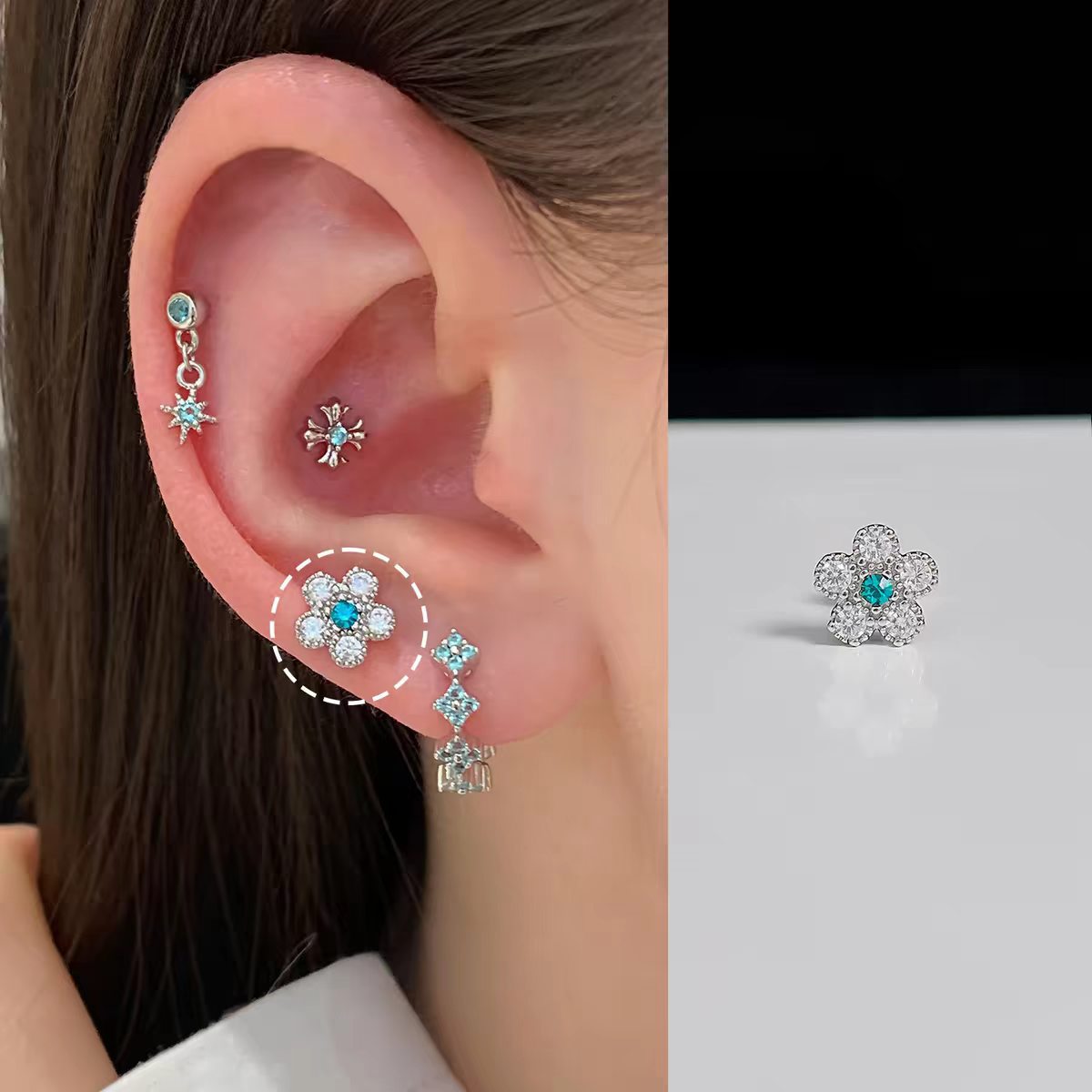 Pa Green Zirconium Umbilicaria Bone Nail Collection Earrings