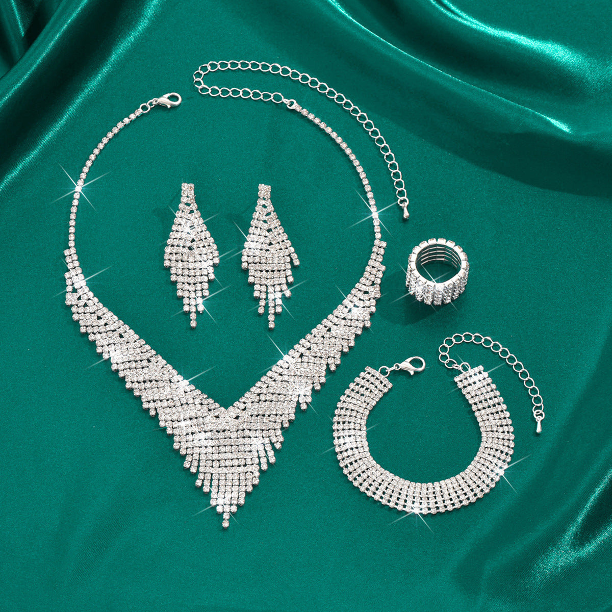 Popular Women's Fashion Wedding Bridal Sier Jewelry Set