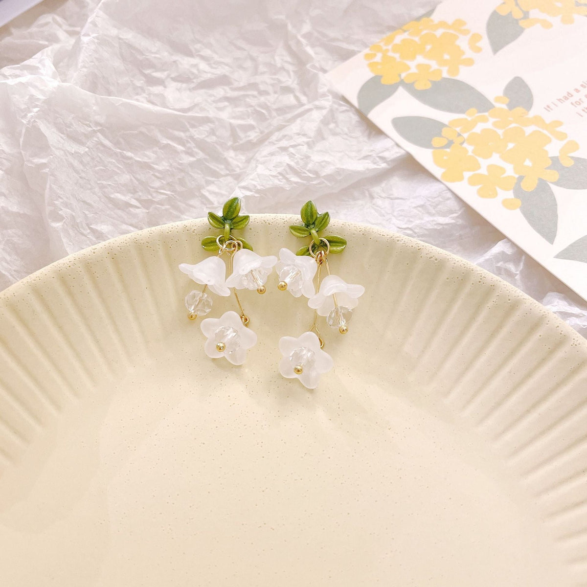 Sweet Design Green Paint Flower Tassel Pastoral Style Female Summer Earrings