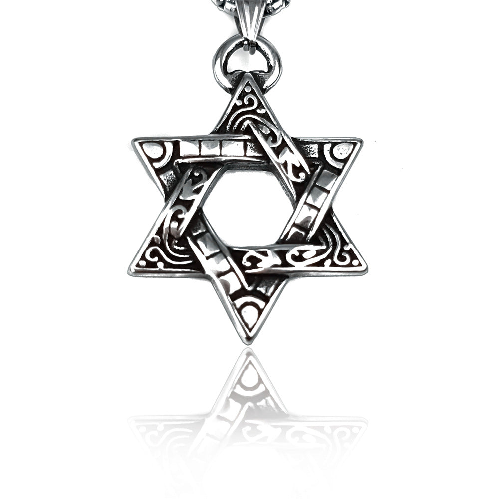 Men's Retro Six-pointed Star Magic Hollow Stainless Necklaces