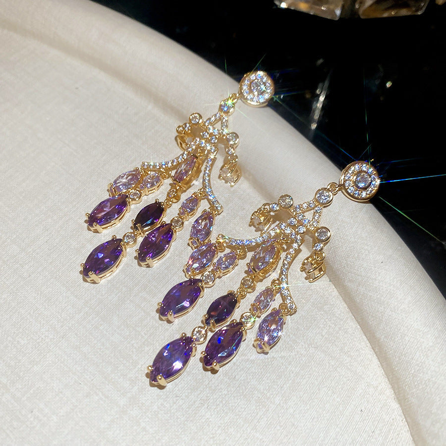 French Royal Style Zircon Geometric Flower Light Luxury High-grade Earrings