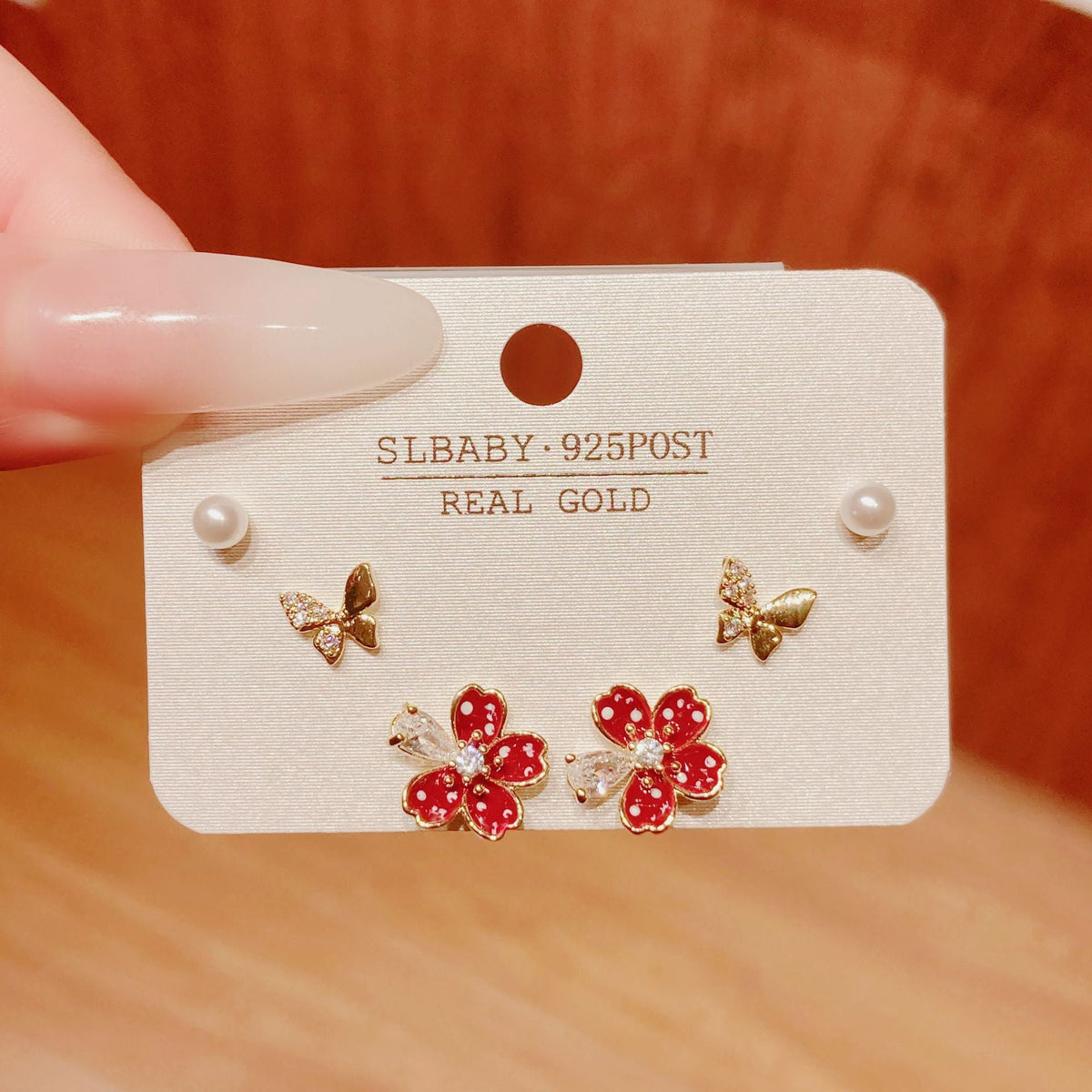 Horse Angola Red Female Cherry Camellia Stud Earrings