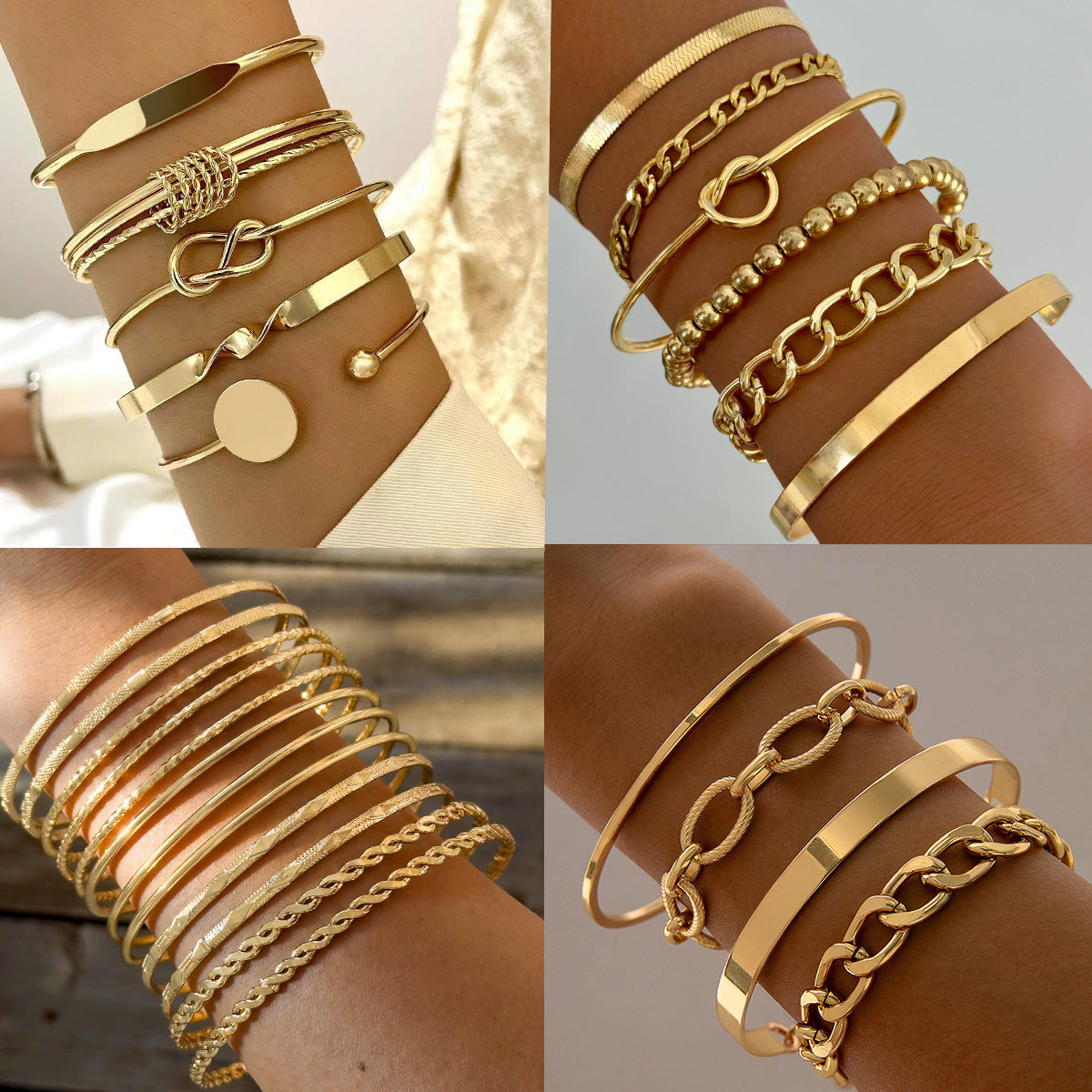 Wide Simple Geometric Open Round Beads Gold Bracelet