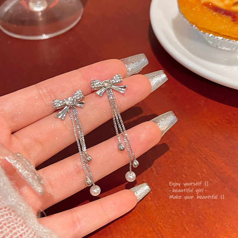 Women's Sier Needle Long Fringed Zircon For Trendy Light Earrings