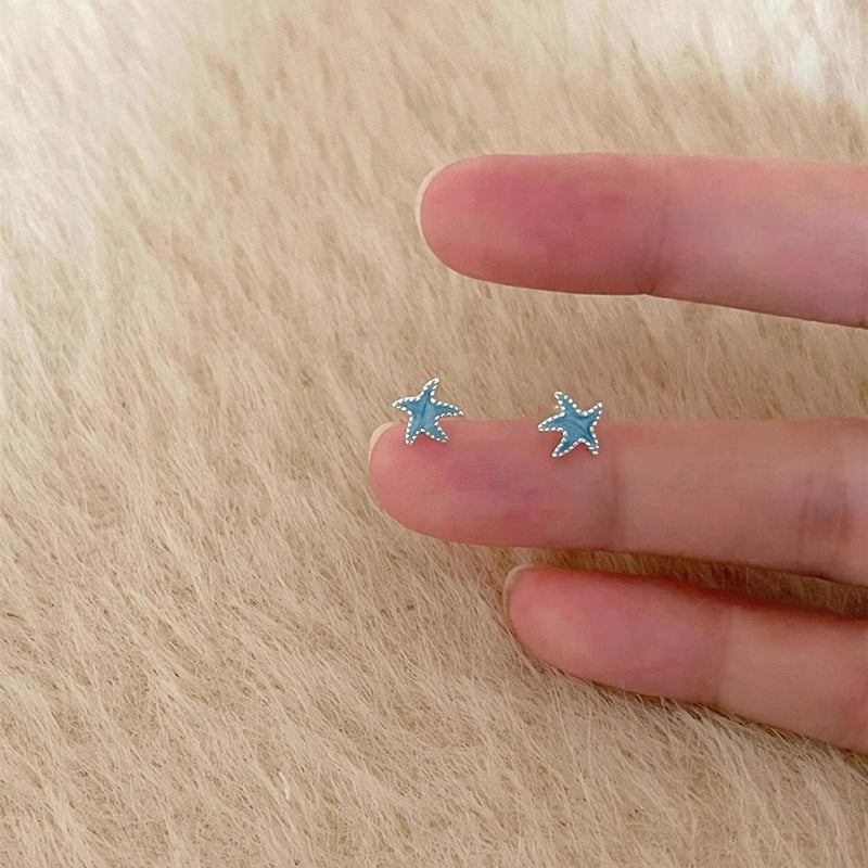 Sterling Sier Mini Blue Starfish Female Fresh Style Rings