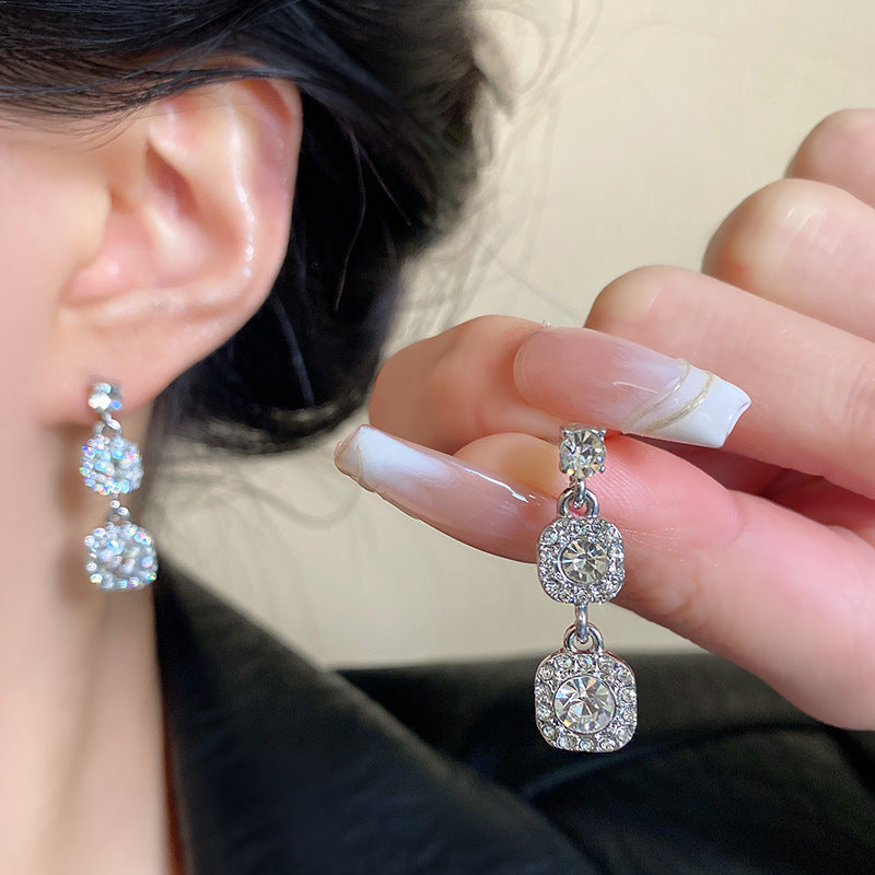 Women's Sier Needle Long Fringed Zircon For Trendy Light Earrings