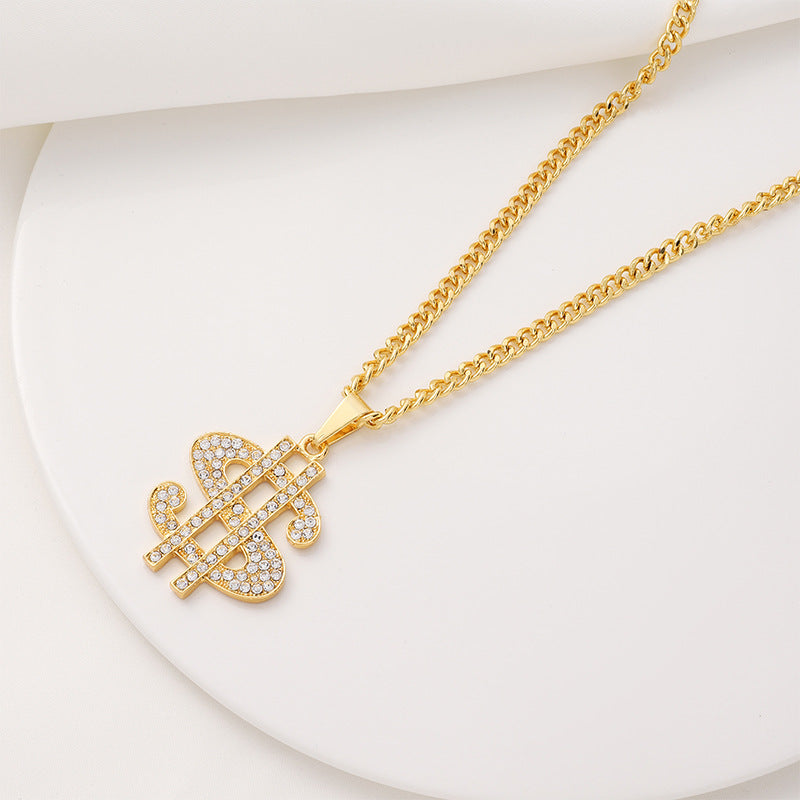 Simulation American Dollar Character Diamond Light Luxury Necklaces