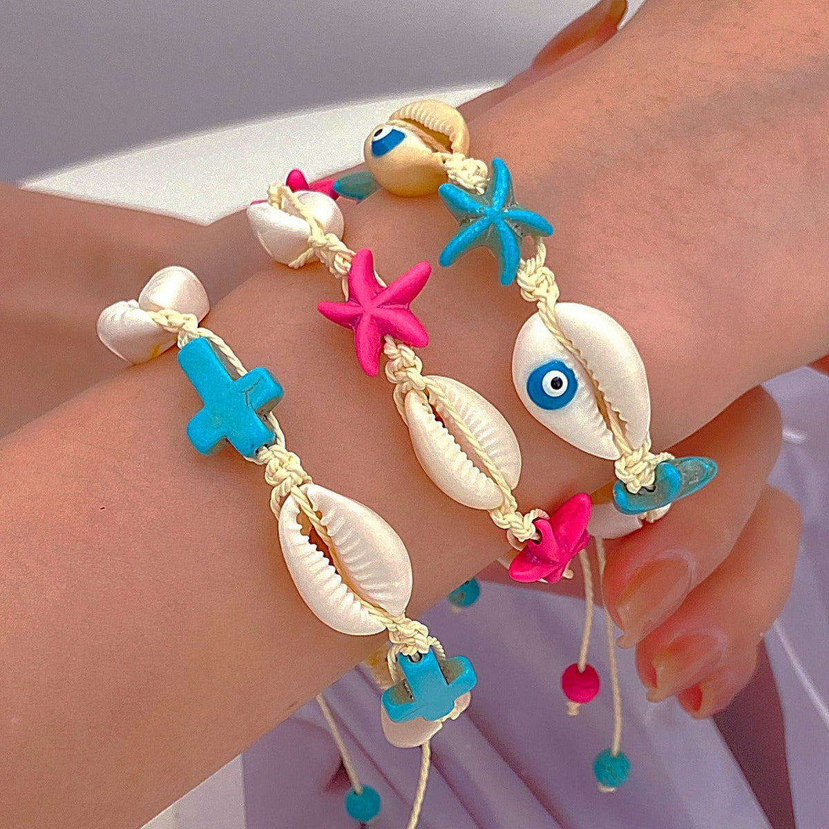 Summer Ocean Style Cartoon Shell Female Bohemian Woven Turtle Jewelry Set