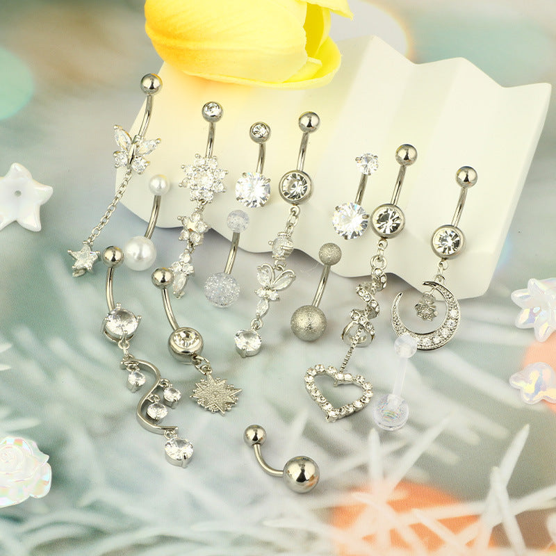 Popular Zircon Navel Heart-shaped Piercing Online Stud Earrings