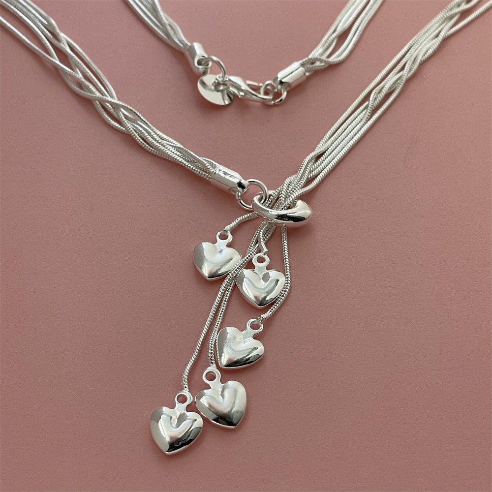 Plated Five Heart Tai Snake Bone Korean Necklace