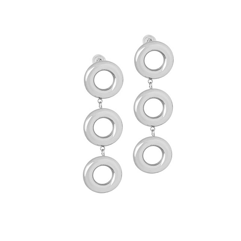 Design Simple Stylish Personality Titanium Steel Gold Plated Geometric Round Earrings