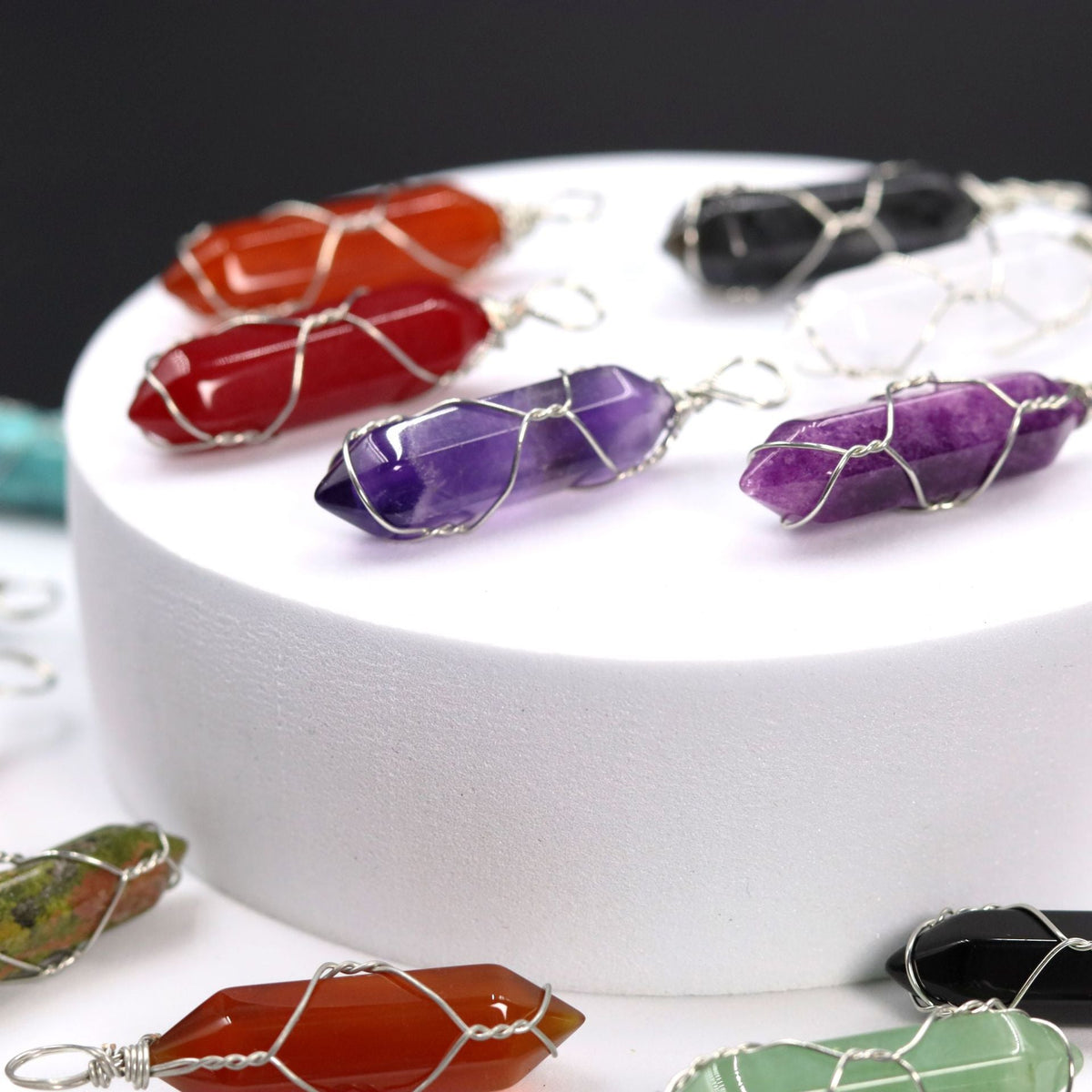 Pink Crystal Winding Hexagon Prism Handmade Pendants