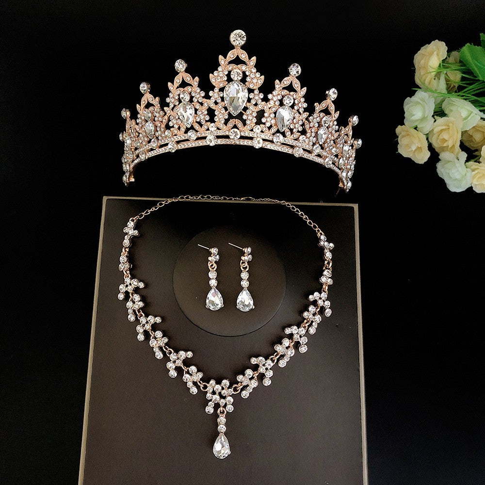Bridal Headdress Crown Three-piece Wedding Rhinestone Rings