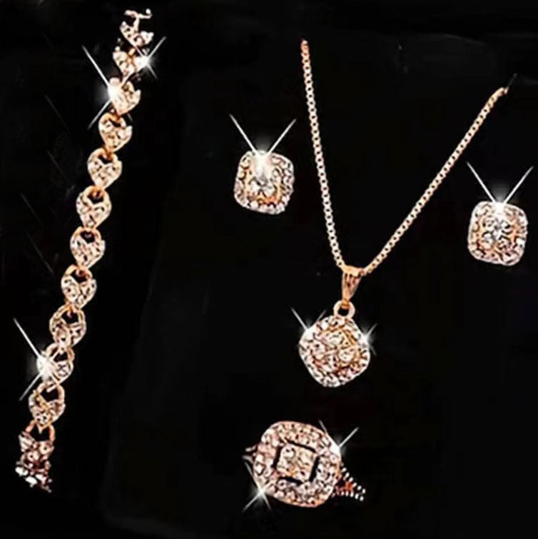 Fashion Eight Hearts Arrows Engagement Ear Wedding Jewelry Set