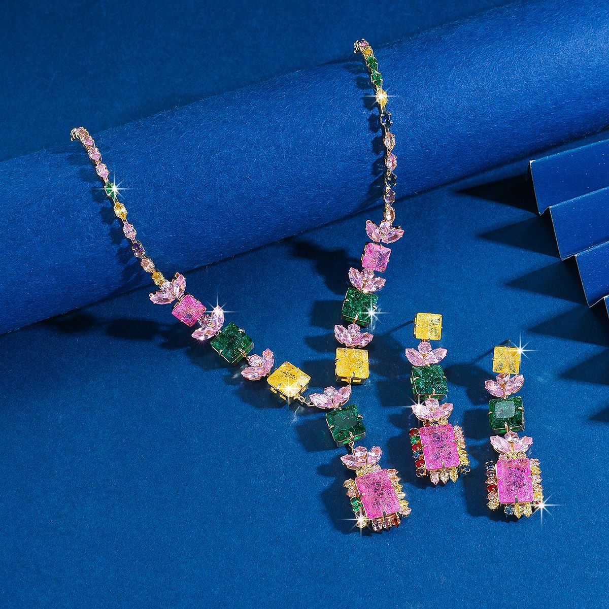 Colorful Palace Style Zircon Light Luxury High Sense Bride Earrings