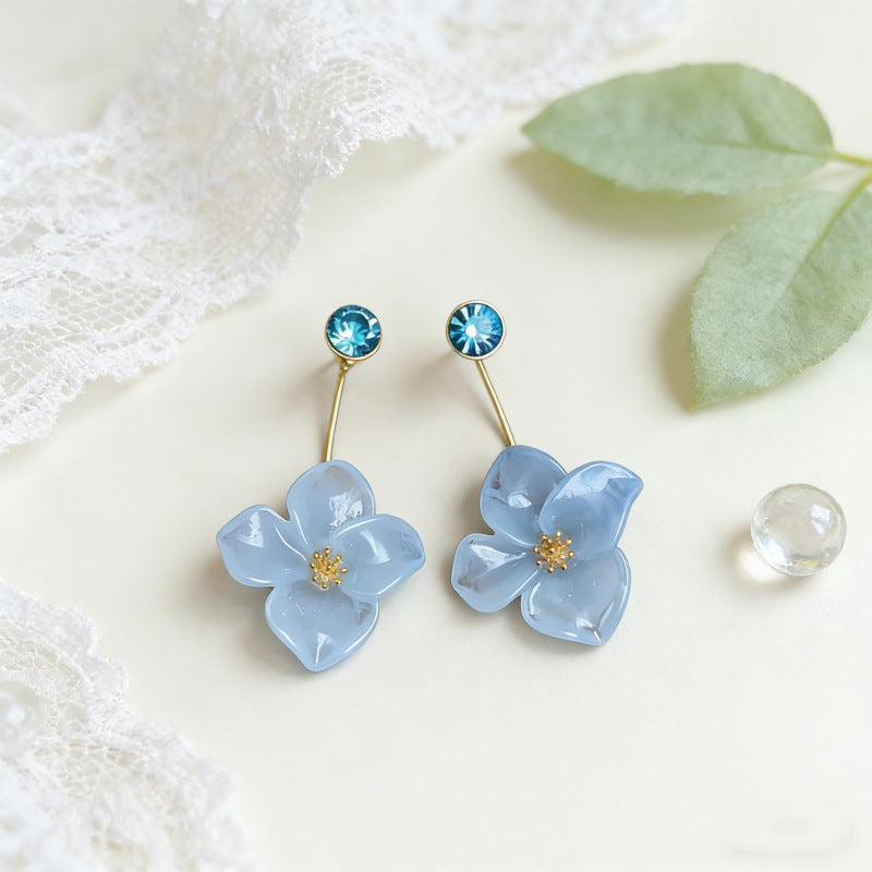 Style Fairy Rhinestone Pearl Resin Flower High-grade Fashionable Earrings