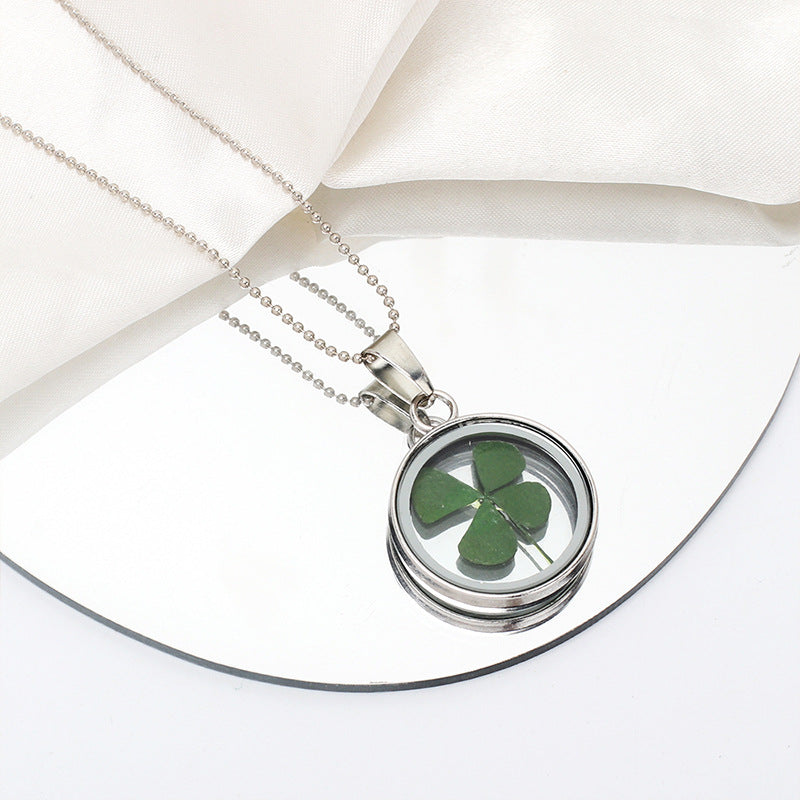 Cold Style Long Natural Plant Dried Flower Clover Necklace