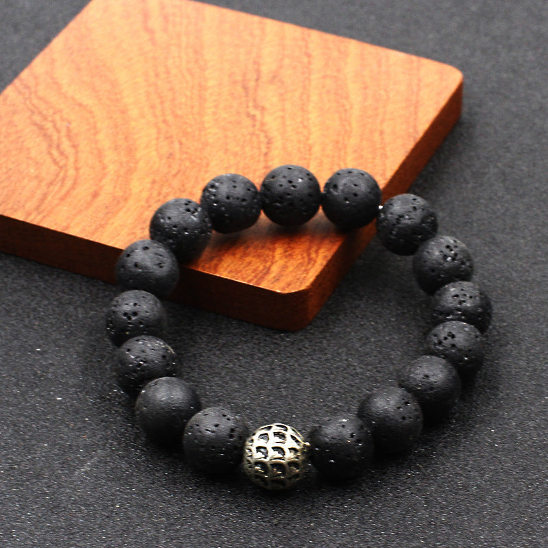 Men's Beads Lucky Beaded Boys Hand Obsidian Volcanic Stone Simple The Bracelets