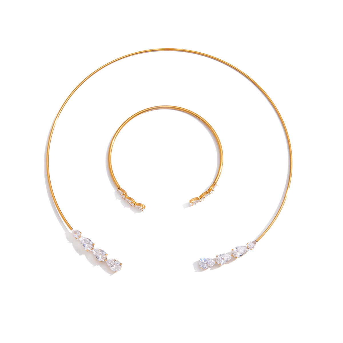 Stainless Steel Collar Zircon Twin Light Luxury Jewelry Set
