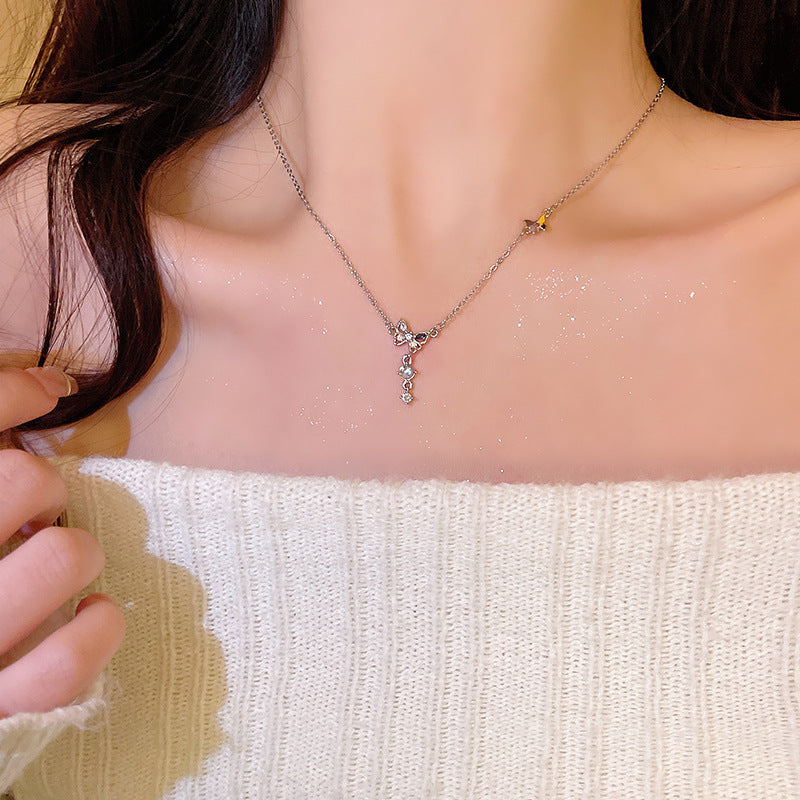 Crystals Butterfly Female High Sense Niche Sweet Moonstone Clavicle Chain Jewelry Set