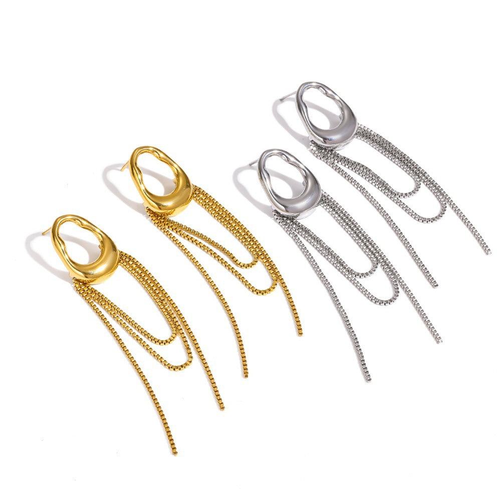 Women's Chain Stainless Steel For Niche Design Gold-plated Titanium Ear Do Earrings